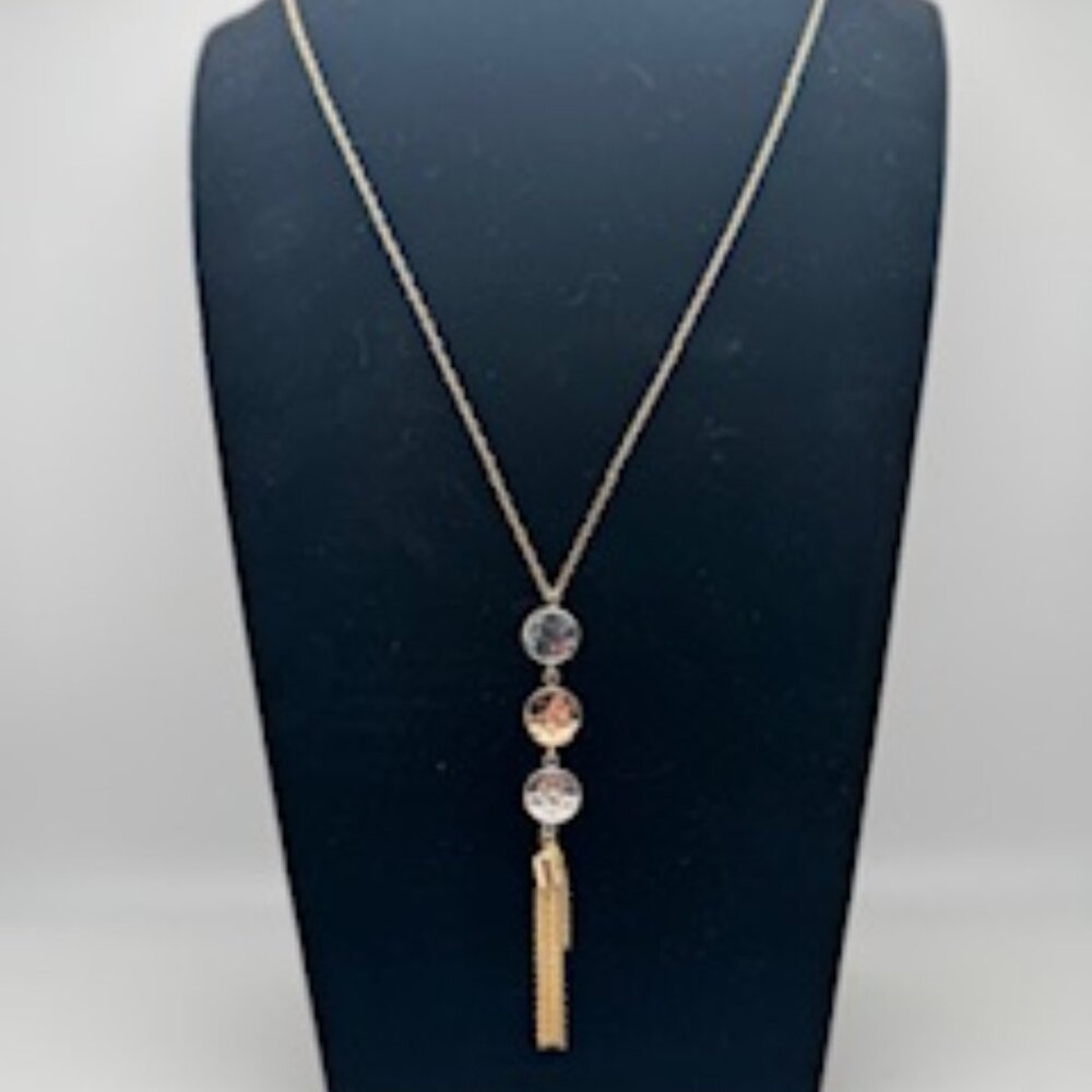 Banana Republic XOXO Gold Silver Toned Hammered Chain Tassel Necklace